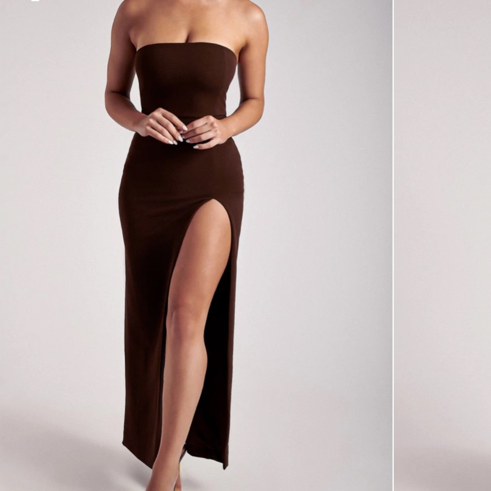 Meshki Maxi Split Front Dress- Chocolate